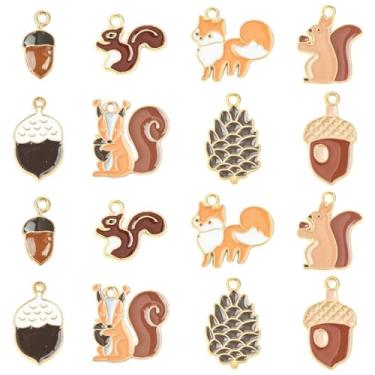 Imagem de UR URLIFEHALL 40 peças, 8 estilos, berloques de esquilo de animais esmaltados outono outono pinhas raposa amuletos de bolota para colar faça você mesmo, brinco, chaveiro, bijuteria