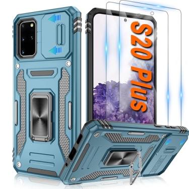 Imagem de ATUMP Capa para Samsung Galaxy S20 Plus com [pacote com 2] protetor de tela HD e capa deslizante para câmera, anel de rotação de 360° com suporte [grau militar] capa protetora à prova de choque para