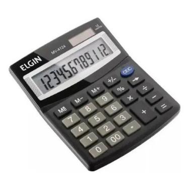 Imagem de Calculadora De Mesa 12 Dígitos Bateria Solar Preto Elgin Lcd - Higipac
