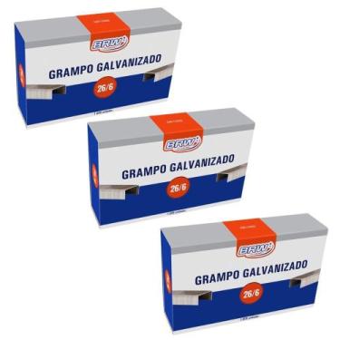 Imagem de Kit 03 Caixas de Grampo Galvanizado 26/6 1000 Unidades Cada BRW