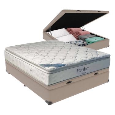 Imagem de Cama + Box Com Baú Casal E Colchão Freedom Ortobom D33 Bege