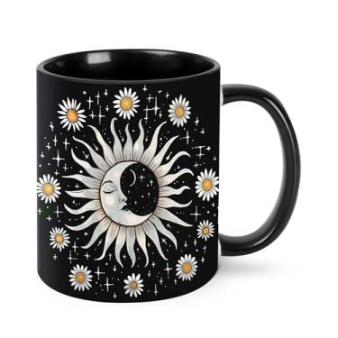 Imagem de opshksog Caneca de café Moon 325 ml, margarida, xícara de chá de cerâmica com alça, canecas engraçadas de porcelana para mulheres, lavável na lava-louças e no micro-ondas