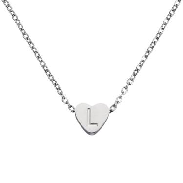 Imagem de PATIKIL Colar de coração com inicial para mulheres, banhado a ouro 18K, corrente de aço inoxidável delicada, nome personalizado, letra L, colares com pingente para mulheres, joias, presentes, tom