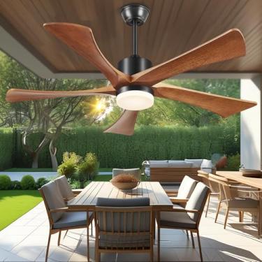 Imagem de Forrovenco Ceiling Fans with Lights and Remote, 52 Inch Outdoor Fans for Patios, USA Original Patent, ETL Listed, 3 Downrods, 5 Blades, 6 Speeds Reversible Noiseless DC Motor Wood Fans for Fa