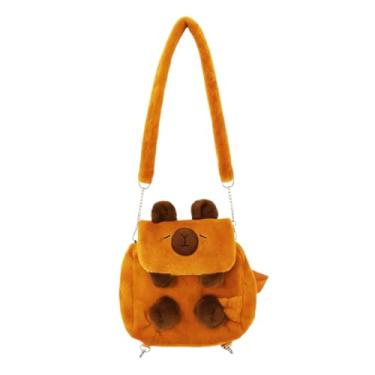 Imagem de Bolsa Mochila Capivara de Pelúcia Infantil Alça Ajustável Transversal ou Mochila com Zíper