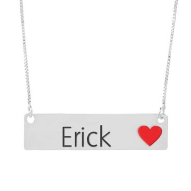 Imagem de Colar Nome Personalizado Coração Resinado Erick Banhado Prata 1000-999001528