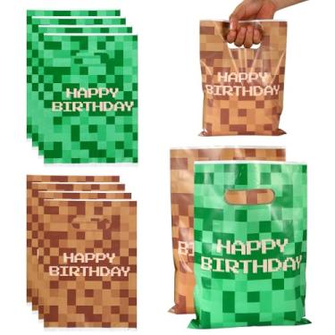 Imagem de 50un Sacolas de Lembrancinhas Aniversário, com Tema Jogo Suprimentos para Festa de Pixel Doces Decorativos Presentes e Lanches (Verde e Marrom)