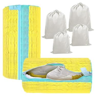 Imagem de (2 + 4 peças) Saco de lavar sapatos grandes para máquina de lavar. Sacos reutilizáveis de limpeza de sapatos para lavadora e secadora, 2 sacos de lavanderia para tênis e tênis. 4 sacos de