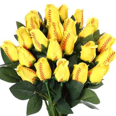 Imagem de Suhine 24 peças de softball, rosa, presentes artificiais de beisebol, decoração de flores, para formatura, festa de casamento, tema esportivo, buquê, presente para meninas, treinadoras, jogadoras, fãs