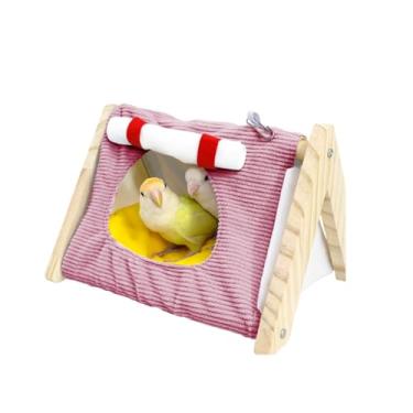 Imagem de Ninho de pássaro quente para gaiola, cama de papagaio, rede de madeira para pássaros com calopsita acolchoada removível, cabana de dormir para papagaio, periquito, calopsitas periquitos, periquitos