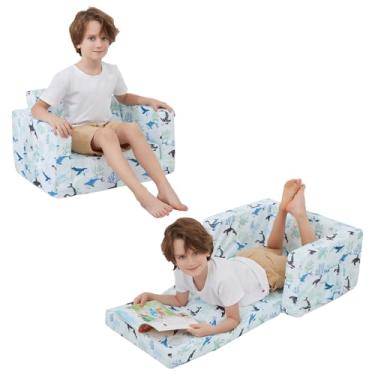 Imagem de Viviland Cadeiras infantis para crianças, 2 em 1, macio, dobrável, conversível, macia para espreguiçadeira, confortável para meninas e meninos, baleia azul