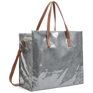 Imagem de Azooken Sacola feminina, TPU à prova d'água e material de papel Tyvek bolsa transversal casual para trabalho, viagem, academia, Cinza