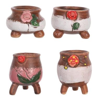 Imagem de balacoo Vasos pequenos para suculentas: 4 peças de vaso de flores suculentas de cerâmica, cacto, suculentas, vasos de jardim - plantas não incluídas