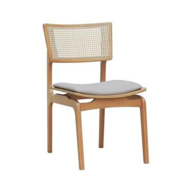 Imagem de Cadeira Apollo Madeira Maciça Encosto Telinha Assento Anatômico - Natural - Estofado Linho Bege