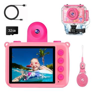 Imagem de PROGRACE Câmera digital à prova d'água para crianças – Atualização 2025 Câmera subaquática presentes de aniversário para meninas e crianças câmeras de ação com cartão SD de 32 GB, brinquedos de