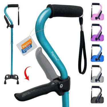 Imagem de BigAlex Bengala de caminhada, bengala quadrilátera ajustável com base de 4 pontas para idosos, bengala dobrável com alça de elevação, bengalas com aderência de enchimento de espuma para homens