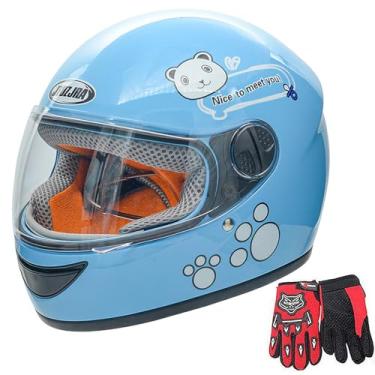 Imagem de Capacete de bicicleta infantil com luvas, para scooter de pedal, motocicleta, quadriciclo, adequado para idades de 3 a 6 anos (azul)