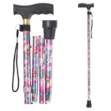 Imagem de Bengala feminina para estabilidade, elegante, leve para caminhada, bengala de caminhada portátil de 5 níveis de altura ajustável, bengala dobrável para caminhada, com alça em T de plástico confortável