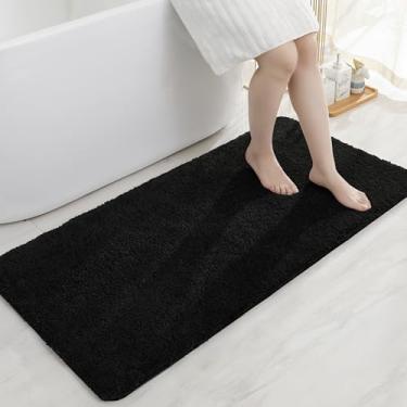 Imagem de COSY HOMEER Tapete de banheiro 61 cm x 122 cm absorvente antiderrapante tapete de banho felpudo lavável na máquina tapetes de banho de poliéster macio para banheiro, banheira e chuveiro, preto