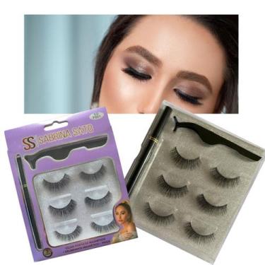 Imagem de Kit 3 Cílios Postiços 5D C/ Pinça e Caneta Fixadora - Não Usa Cola - S