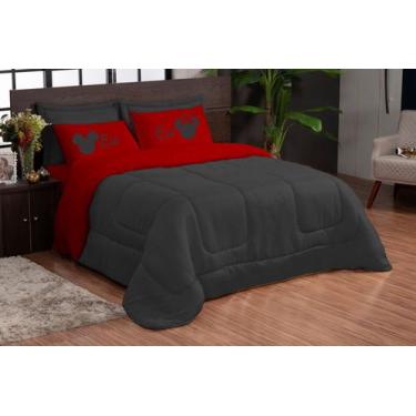 Imagem de Edredom dupla face casal king box estampado 05 peças vermelho preto - 