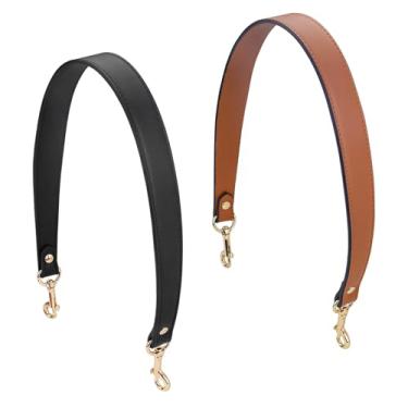 Imagem de LELE LIFE Pacote com 2 alças curtas de ombro, alça de mão de couro PU de 58 cm, substituição de alça de bolsa de mão de 2,8 cm de largura com fechos giratórios para carteira, preta + marrom