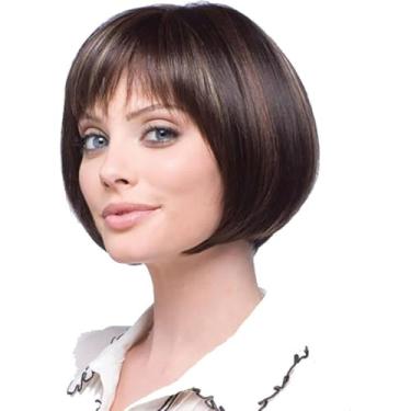 Imagem de Peruca Curta - Lace - Estilo Bob com Frontal em Renda – Marrom Escuro, Visual Natural - Fibra Sintética