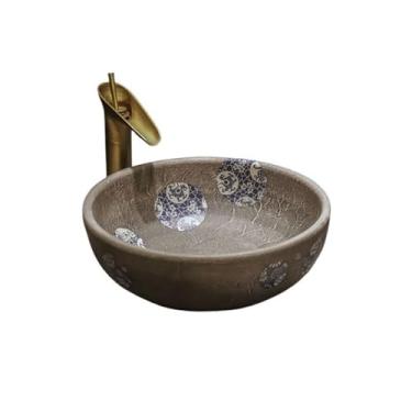 Imagem de YANIR-137 Bacia de pia de vaso de banheiro Bacia de bancada de arte Jingdezhen Lavatório de cerâmica antigo Lavatório chinês Lavatório redondo com acessórios Lavatório acima do balcão Pia de toucador