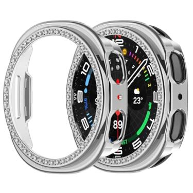 Imagem de Compatível com Samsung Galaxy Watch 8 44 mm 40 mm capa de diamante brilhante PC bumper capas protetoras mulheres homens cristal brilhante strass capas acessórios para smartwatch capa (prata, 44 mm)