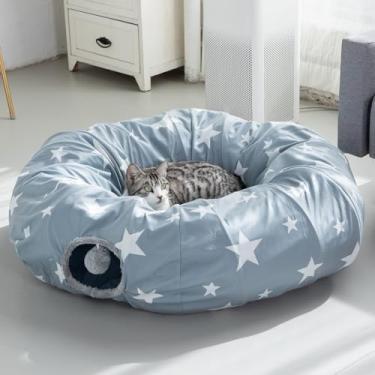 Imagem de JanYoo Cama de túnel grande para gatos em ambientes internos, túnel de donut com bola, tubo de brinquedos interativo dobrável para gatos em ambientes internos, gatinhos, filhotes, coelhinhos, cinza