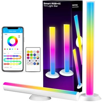 Imagem de TJOY Barras de luz LED inteligentes, retroiluminação de TV RGB com sincronização de música, barra de luz de mesa LED Bluetooth, luzes de jogos com modos de cena, iluminação ambiente para PC, jogos