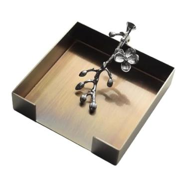 Imagem de Porta-guardanapos de flor de laranjeira – Dispensador de guardanapos de coquetel de aço inoxidável para restaurantes – Fosco/Espelho/Porta-guardanapos com acabamento pintado (bronze antigo)