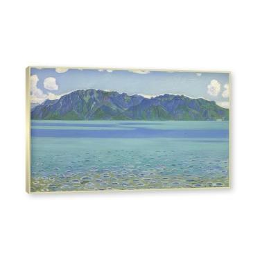 Imagem de Moldura de champanhe. Famosas pinturas a óleo (paisagem 37) por Ferdinand Hodler, reprodução impressa em tela, arte de cenário para decoração de sala de estar. 80 x 130 cm - 31,5 x 51,2 pol