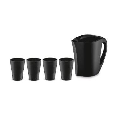 Imagem de Jarra de Suco Agua 1,5L Tampa Preta e 4 Copos - UZ