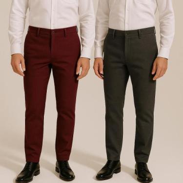 Imagem de Kit 2 Calça Masculina De Sarja Social Slim Skinny Elastano - Prime Sta