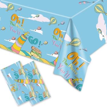 Imagem de Senliart Pacote com 2 toalhas de mesa descartáveis Dr Seuss 267 x 137 cm, decorações de festa para crianças, meninos, chás de bebê, mesas retangulares