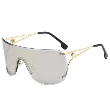 Imagem de Óculos de sol retangulares vintage sem armação para homens e mulheres, moda retrô, luxo, proteção UV400 (espelho dourado-prateado)