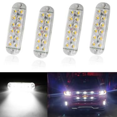 Imagem de UNXMRFF Pacote com 4 luzes LED estroboscópicas de emergência para caminhões, 12 luzes de LED brancas piscantes à prova d'água, luzes piscantes de emergência para veículos, motocicletas, quadriciclos