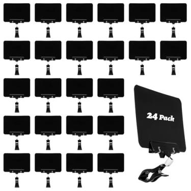 Imagem de AojSup 24 peças BlackMini placa de plástico para quadro-negro com clipe, tela rotativa de cabeça dupla, etiquetas de preços, suporte de clipe de sinal de mercadoria para negócios, varejo, roupas