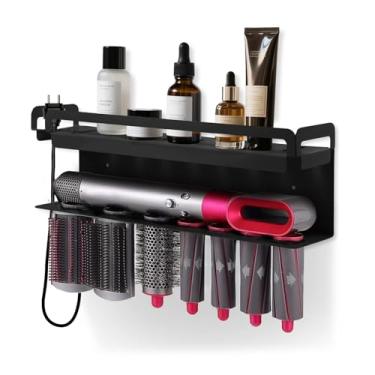 Imagem de Suporte de armazenamento montado na parede compatível com Dyson Airwrap Suporte de armazenamento sem broca para organizador de prateleira de banheiro, acessórios de ferro de frisar e modelador