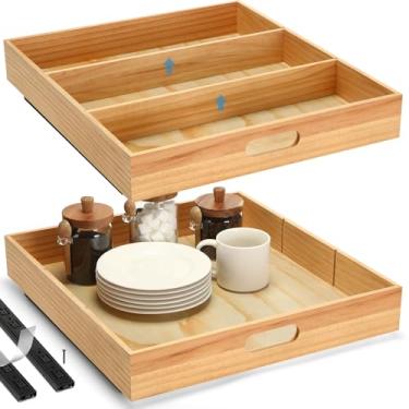 Imagem de CroBlissful 2 organizadores de armário com divisórias removíveis, gavetas deslizantes de madeira sem pregos de 50 cm L x 53 cm P com fita adesiva, prateleiras dobráveis para cozinha, despensa