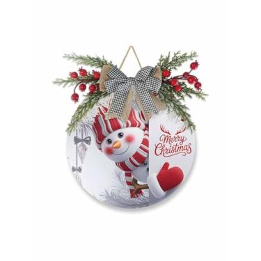 Imagem de Placa de Feliz Natal para porta da frente, 25,4 cm, engraçado, boneco de neve, sinal de boas-vindas para porta da frente, ramos de pinheiro branco, guirlanda de placa pendurada para varanda, jardim