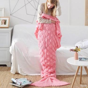 Imagem de GKWW Cobertor de cauda de sereia macio saco de dormir de sereia de crochê à mão para meninas adolescentes e mulheres