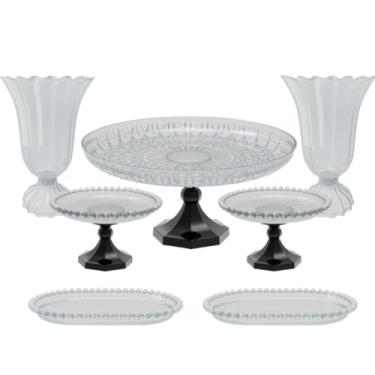 Imagem de Kit Cristal boleira lapidada 24x11+2 vasos popi+2 mini boleiras perola+ 2 bandejas perola 20x13 cm(PT - PRETO)