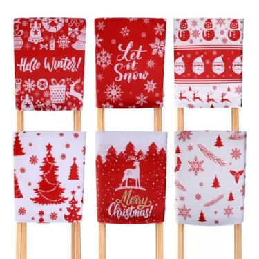 Imagem de Eforcase 6 capas de cadeira de Natal clássicas vermelhas para cadeira de inverno, árvore de inverno, floco de neve, alce, boneco de neve, capa de assento para sala de jantar, decoração de Natal, casa