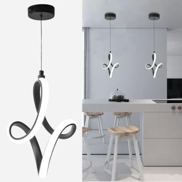 Imagem de BCGMYLN Luminária pendente de LED moderna 5500K branca fria ilha de cozinha luminária pendente de altura ajustável para cozinha ilha sala de jantar luz pendurada, 1 pacote (preto)