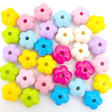 Imagem de Contas de flores de acrílico de 13 mm para fabricação de joias, contas florais coloridas de cinco pétalas para pulseiras, estética, bonita, bonita, flor, miçanga, kit de contas, colar, brincos