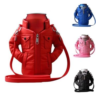 Imagem de Gadgetime USA - Jaqueta térmica térmica de 340 g (vermelha) - Suporte para bebidas com alça removível - Porta-cerveja/refrigerante - Suporte de lata com alça de ombro - Manga isolada - Presente