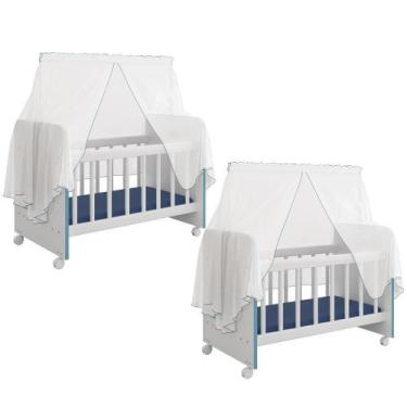 Imagem de Kit 2 Berços Para Boneca Brinquedo Infantil Branco Azul - LYAM DECOR