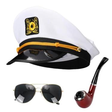 Imagem de ZZXIAOJIE Chapéu de Capitão Cachimbo de Brinquedo Óculos de Sol Acessórios Roupão de Banho Masculino de Veludo Vermelho Ornamento de Halloween Adereços Cosplay